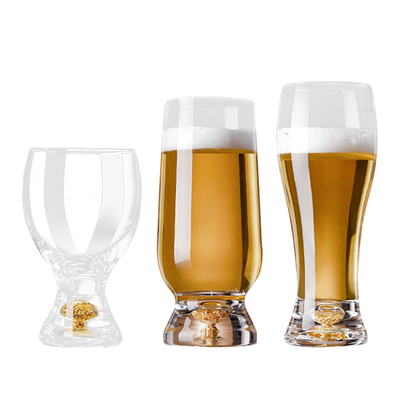 金箔水晶家用啤酒杯玻璃杯透明大号扎啤杯酒吧饮料杯加厚酒店用品