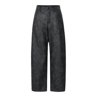 GCRUES商场同款做旧皮裤女24冬季垂感阔腿显瘦弯刀裤 G11D02A0352