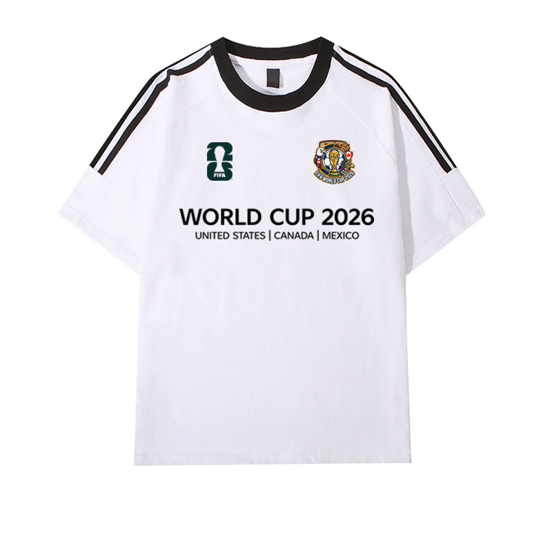 2026美加墨世界杯足球赛标志定制短袖T恤三条杠美式潮流球迷衣服