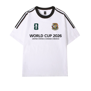 2026美加墨世界杯足球赛标志定制短袖T恤三条杠美式潮流球迷衣服