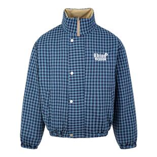KHIAN SOON新款2025冬季美式复古宽松立领格子双面穿棉服外套男女