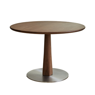 出乎生活闲时圆桌黑胡桃木复古实木餐桌家用圆形休闲餐桌椅组合