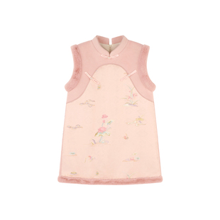 Amybaby女童套装冬季2025新款中式国风拼接刺绣旗袍背心裙打底衫