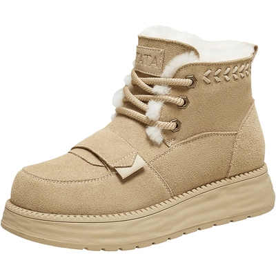 TATA他她厚底雪地靴女2025冬季系带保暖加绒毛毛棉鞋短靴CYY06DD5