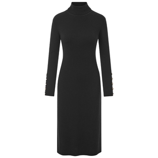【可机洗羊毛】LANCY/朗姿2024冬高领内搭高级感复古针织连衣裙长