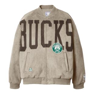 杰克琼斯NBA联名款雄鹿队冬季刺绣字母贴布宽松棒球羽绒服男装