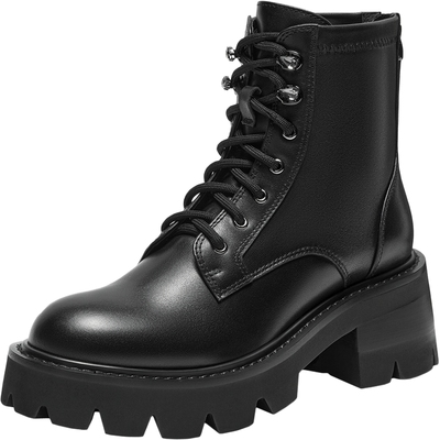 真美诗6.5cm牛皮厚底增高马丁靴