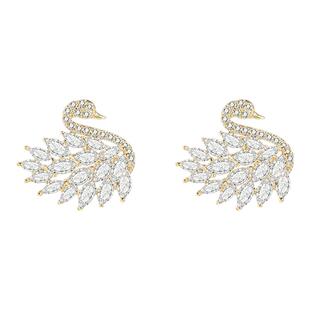 【蜜桃茶】精致!!!超闪天鹅满锆耳钉轻奢高级感金色气质耳环耳饰