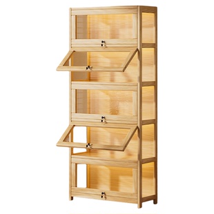 实木手办展示柜带锁带灯透明亚克力落地客厅娃娃收纳柜饰品展示架