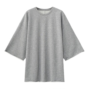 seawhen海维恩洋气超柔毛圈oversize慵懒风卷边八分袖落肩T恤3716