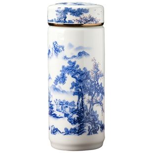 500毫升大号陶瓷杯景德镇双层陶瓷水杯办公室茶杯子青花瓷礼品杯