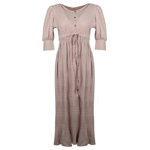 Nice Claup22夏新款日系甜美温柔V领中长款雪纺连衣裙351720730C