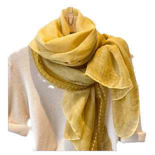 披肩两用女姜黄色薄围巾长纱巾春秋冬季仿棉麻丝巾妈妈护颈围脖子