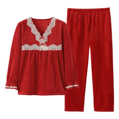 加绒加厚红色本命年结婚家居服