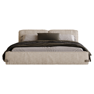 PAULJOHN进口棉麻布艺床极简轻奢设计师落地款豆腐块别墅主卧大床