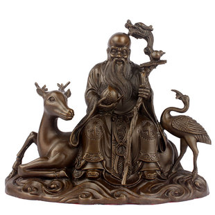 铜寿星公摆件家居客厅工艺品福禄寿南极仙翁鹿鹤同春祝寿贺礼品