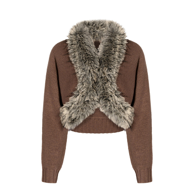 针织宽松短款收腰螺纹毛衣开衫女