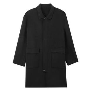 Mind Bridge男士中长款黑色羊毛大衣2025年冬季韩系呢子外套