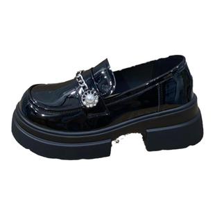 增高厚底6cm乐福鞋女2025新款春秋一脚蹬黑色JK小皮鞋英伦风单鞋