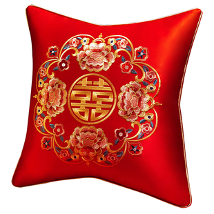 中式红色结婚喜字床上抱枕一对客厅沙发靠枕婚庆婚房布置喜庆靠垫