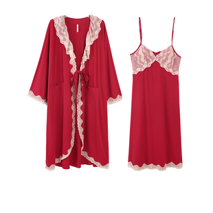 安之伴【巨柔软】吊带睡裙女款春秋季纯棉本命年睡袍带胸垫家居服