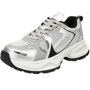 UBZ 厚底老爹鞋女款慢跑鞋春季新款网面透气女鞋银灰色复古运动鞋