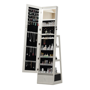 全身镜子落地首饰化妆品镜柜收纳储物柜穿衣镜一体家用旋转多功能