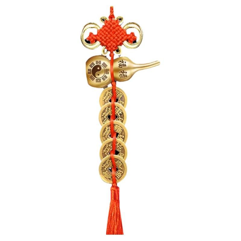 五帝钱门对门纯黄铜葫芦挂件真品铜钱串入户门压门槛大中国吉祥结