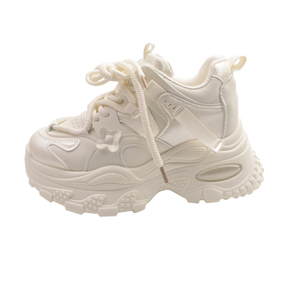 超火松糕厚底老爹鞋女小个子增高2026新款春季百搭白色运动休闲鞋