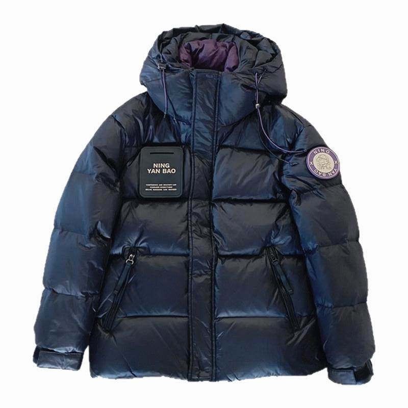 2025新款加厚短款羽绒服女连帽情侣款宽松白鸭绒面包服外套极寒