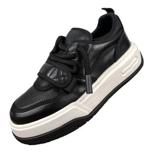 真皮板鞋男款2025秋新款厚底增高百搭运动鞋系带学生透气休闲潮鞋