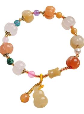 金丝玉手串~南瓜珠串珠手链新中式禅意古风天然石高级感葫芦手饰