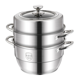 加厚食品级304不锈钢蒸锅复底家用二层蒸煮锅双层蒸包子馒头闷罐