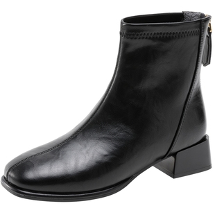 奥康 女鞋2025冬季时装靴精致方头加绒保暖不累脚舒适百搭短靴