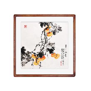 国画柿子木框装裱纯手绘真迹客厅装饰画事事如意画定制卧室卷轴画