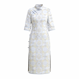 八达运宋锦连衣裙2025秋季中年妈妈大码中国风高级感秋冬旗袍礼服