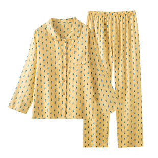 2026年A类100%纯棉棉纱双层纱数码印女款长袖套装家居服甜美柔软