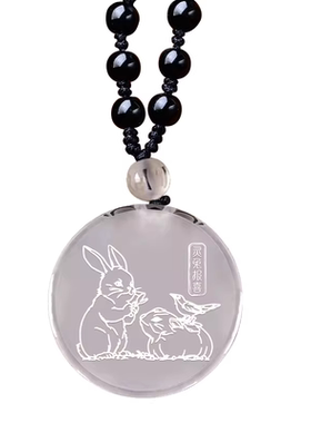 宋韶光大师2026马年吉祥物生肖属兔灵兔报喜白水晶吊坠礼品