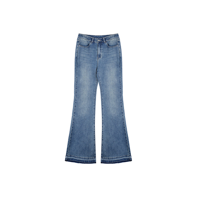 安妮不火 复古甜辣风蝴蝶结口袋喇叭牛仔裤女微胖收腰大码微喇裤