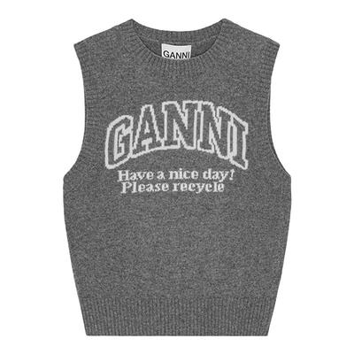 【甄选折扣】GANNI女装 霜灰色l绵羊毛混纺针织背心 K2308523