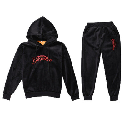 加厚双面绒连帽卫衣运动套装