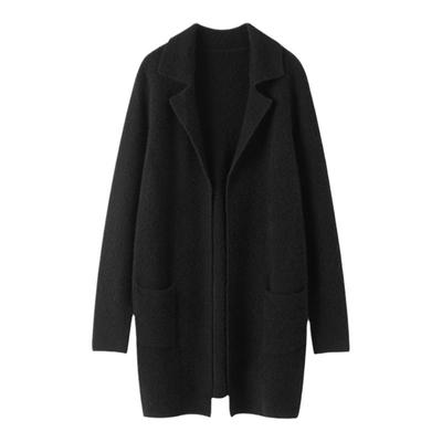 2025秋冬新款100%山羊绒衫女中长款宽松简约保暖翻领针织开衫外套