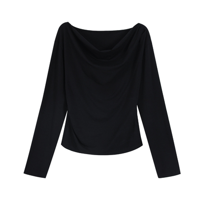 Maven Lin 气质shou选 荡领针织长袖T恤女修身收腰内搭打底衫上衣