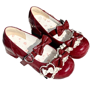 快团 慕斯蛋糕superpink原创圆头lolita鞋子蝴蝶结甜美皮鞋女