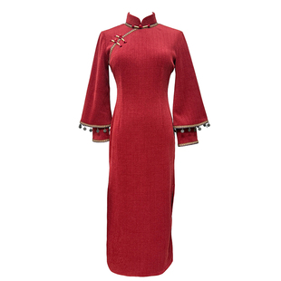 满柿2025新款红色旗袍新中式改良秋冬季加绒敬酒服订婚新娘长袖女