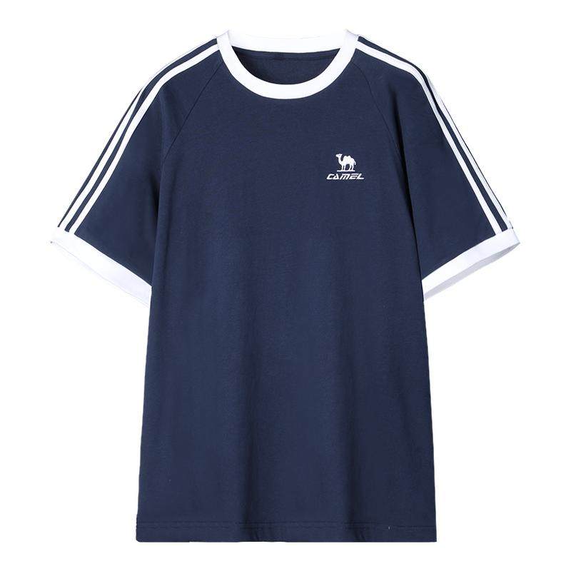 骆驼柔绵T神春夏季棉t恤女短袖圆领情侣复古宽松运动休闲上衣男