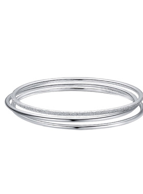 三生三世纯银手镯女足银9999简约素圈时尚年轻款银镯子送女友礼物