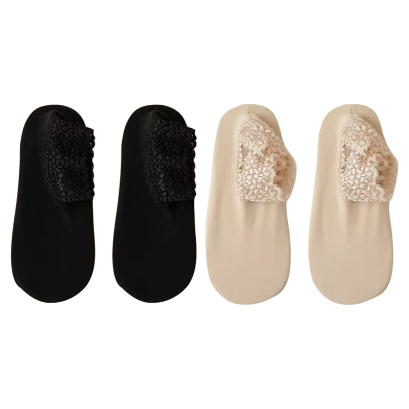 8双花边镂空蕾丝短袜女防滑船袜春秋棉质加厚德绒保暖松口地板袜