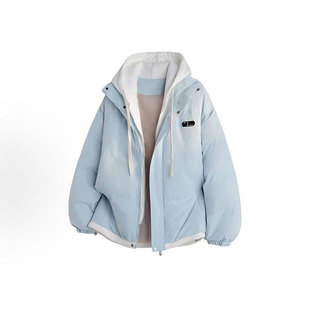 真维斯连帽棉衣男款冬季2025新款青少年加绒加厚假两件户外棉服男