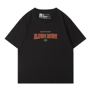 棉牵美式复古潮牌t恤正肩短袖女显瘦黑色圆领上衣纯棉半袖夏衣服